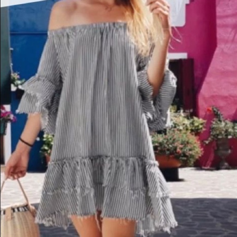 Zara Off the Shoulder Stripe Dress - Picture 1 of 10